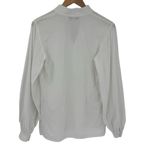 Trina Turk Bianca Blouse Long Balloon Sleeve Half Button Up Women Small White - Picture 2 of 9